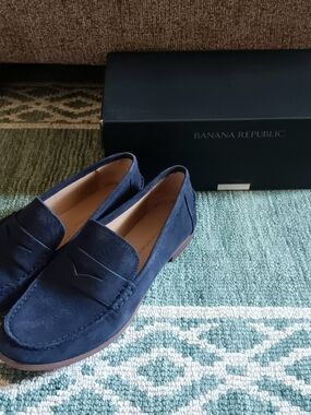 Banana Republic Navy Blue Suede Penny Loafers